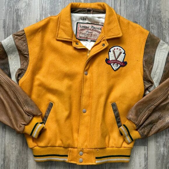 Vintage 80s Louisville Slugger Leather Wool Varsity Jacket Size XL - Picture 2 of 12